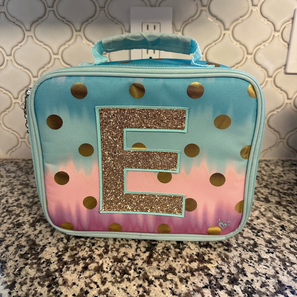 Justice ombré Lunchbox with Glitter Letter E